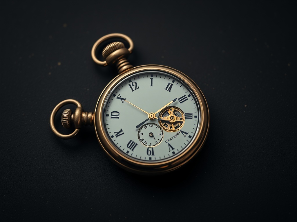 Flat lay of a pocket watch with exposed gears on a dark slate surface, surrounded by faint bokeh lights, vertical orientation, elegant and timeless, photorealistic, 8k.